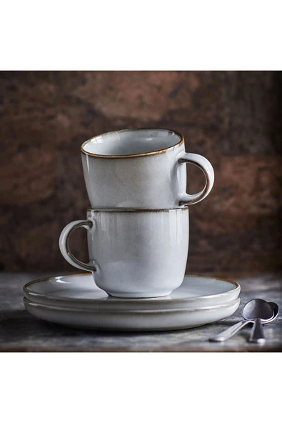 IKEA Kaliteli 2 Adet Kulplu Kupa Yükseklik 8 Cm İkea 2'li Set Çay Fincanı Açık Gri Bardak Hacim 370 ml - 3