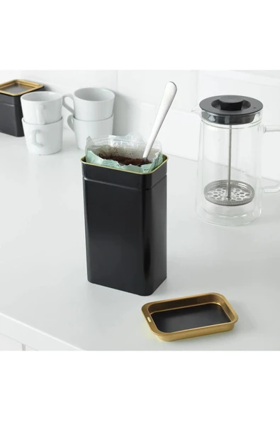 IKEA 2 Adet Kapaklı Saklama Kabı 11x7x20 Cm İkea 2'li Set Kuru Gıda Saklama Kutusu Metal Siyah Renk - 2
