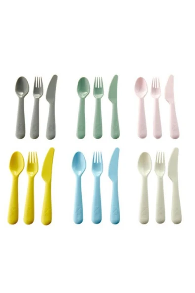 IKEA Çocuk Plastik Çatal-bıçak-kaşık Seti Meridyendukkan Pasten Ton Renkleri 18 Parça