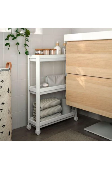 IKEA Servis Sehpası Beyaz 54x18x71 Cm Mutfak-banyo Düzenleyicisi 3 Katlı Tekerlekli