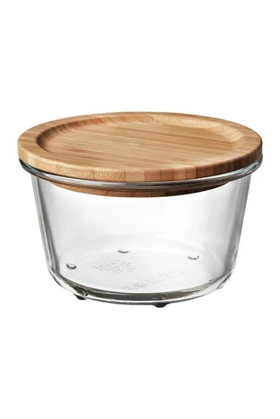 IKEA 365+ 600 Ml 14x9 Cm Yuvarlak Bambu Kapaklı Vakumlu Cam Gıda Saklama Kabı Cam - Bambu - 1