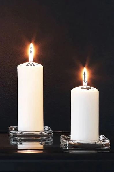 IKEA 4'lü Kokusuz Naturel Blok Mum ve 1 Adet Mum Tabağı - 2