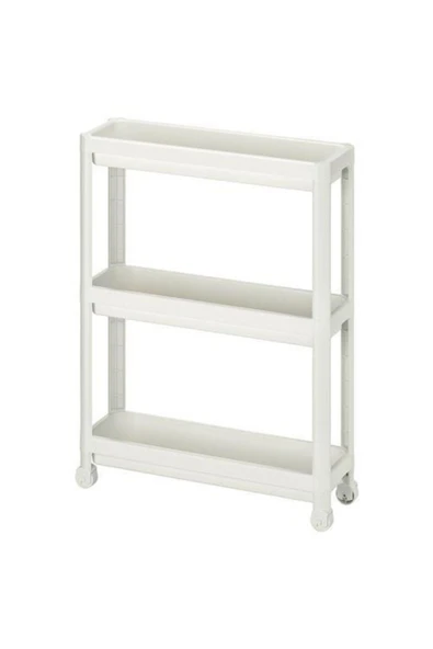 IKEA Servis Sehpası Beyaz 54x18x71 Cm Mutfak-banyo Düzenleyicisi 3 Katlı Tekerlekli - 2