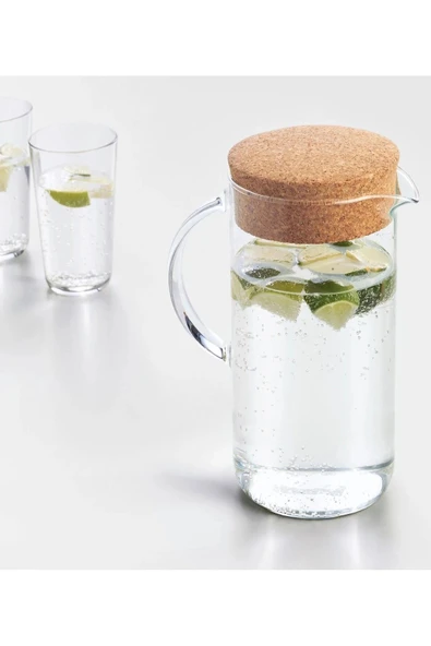 IKEA Mantar Kapaklı Cam Sürahi Hacim 1.5 Litre Kulplu Sürahi Su Şişesi Yükseklik 21 Cm - 4