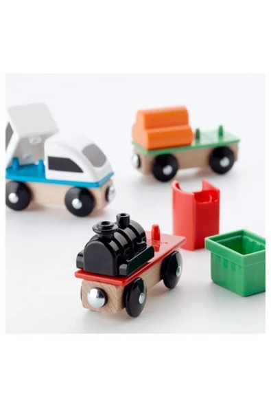IKEA Lıllabo Tren Seti Çok Renkli Ahşap 3 Parça Lokomotif ve Yük Vagonu - 2