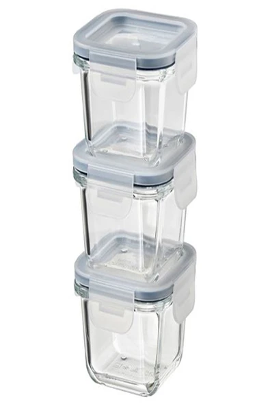 IKEA 365 3 Adet Kapaklı Kare Cam Saklama Kabı, 180 Ml, Tiona-0010