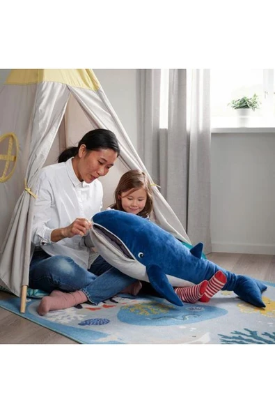 IKEA Peluş Oyuncak Mavi Balina Meridyendukkan Yumuşak Oyuncak 100 Cm Mavi-beyaz - 8