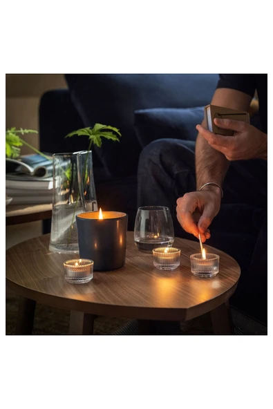 IKEA Fruktskog Kokulu Tealight Mum, Siyah-Turkuaz, 3.5 Saat, 30 Adet, Güve Otu ve Sardunya - 2