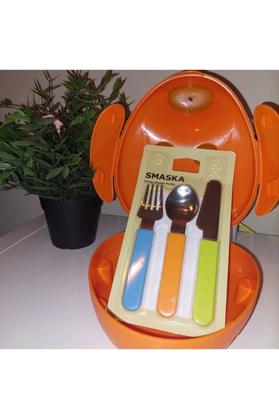 IKEA SMASKA çocuk çatal bıçak ve turuncu saklama kabı seti - 2