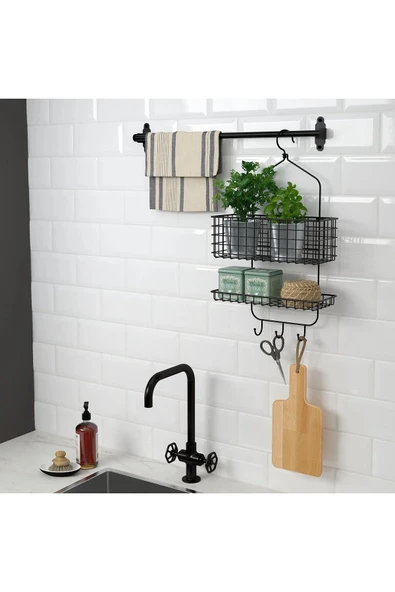 IKEA Asılabilir Kancalı Duş Sepeti Yükseklik 56 Cm Ikea Katlı Metal Duş Rafı Siyah Çelik Raf - 3