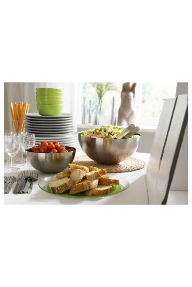 IKEA Metal Salata Kasesi Büyük Boy İkea Derin Paslanmaz Çelik Çap 28 Cm Kase Sunum - 4