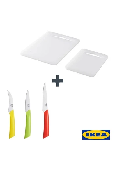 IKEA LEGITIM kesme tahtası, beyaz, 2 parça ve MATDOFT bıçak seti, çok renkli, 3 parça  set - 8