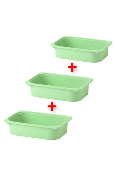 IKEA 3 Adet Plastik Oyuncak Saklama Kutusu 42x30x10 Cm İkea 3'lü Set Düzenleme Kutusu Açık Yeşil Kutu - 1
