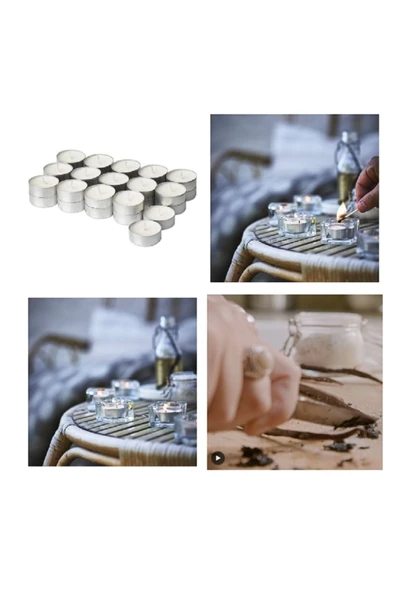 IKEA Finsmak Fener Mumluk Saydam Cam 6 adet + Jamlık Açık Bej 3.5 Saat Vanilya Kokulu Mum 30 Adet - 3