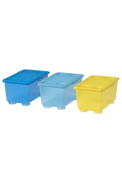 IKEA Glıs Kapaklı Kutu, Sarı-Mavi 17x10 cm 3 Parça