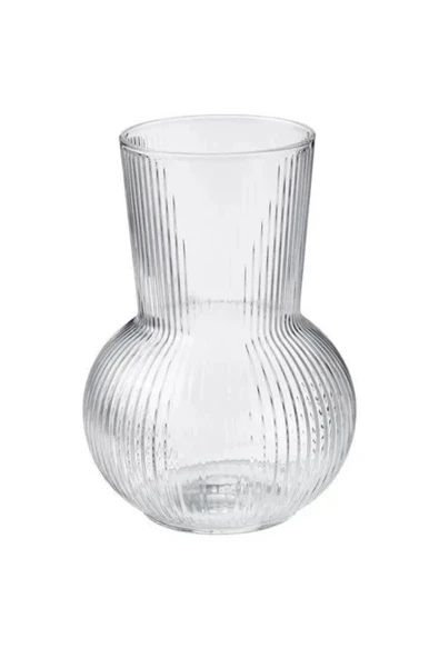IKEA Premium Ürün Küçük Boy 17 Cm Desenli Yüzey Yuvarlak Modern Cam Vazo