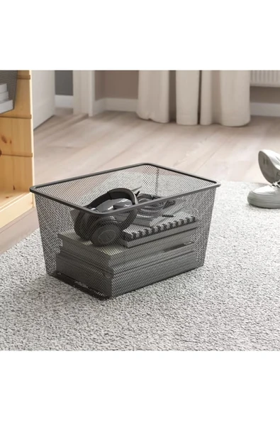 IKEA Trofast 42x30x23 Koyu Gri Çelik Fileli Eşya Saklama Kutusu Sepeti Kutu Sepet