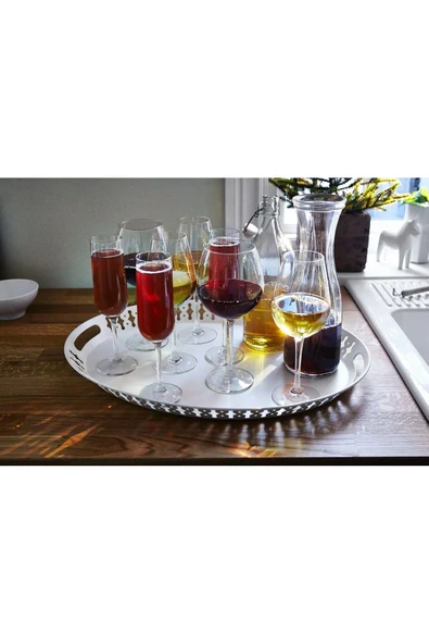 IKEA KALİTELİ Çelik Sunum Tepsisi 52x39 Cm İkea Büyük Desenli Kulplu Tepsi Beyaz Metal Taşıma Tepsisi - 3