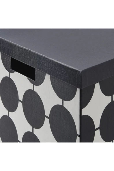 IKEA Tjena Siyah Beyaz Nokta Desen 32x35x32 Kapaklı Dekoratif Eşya Saklama Kutusu Düzenleme Kutusu - 4