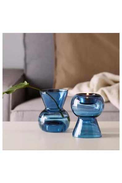IKEA Stockholm 2017 Vazo/tealight Mumluk Mavi 12 Cm 00339459 - 2