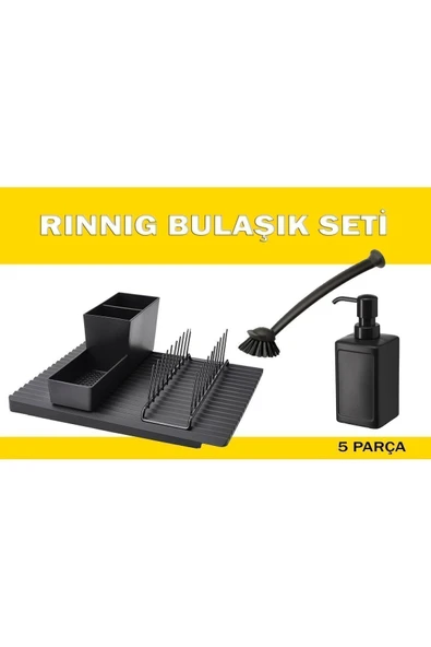 IKEA 47 x 23 RINNIG BULAŞIK SETİ 5 PARÇA Siyah Plastik