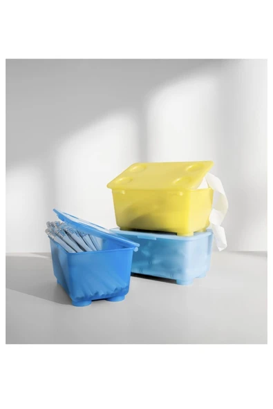 IKEA Glis Kapaklı Kutu, Sarı-Mavi 17x10 cm 3 Parça - 2