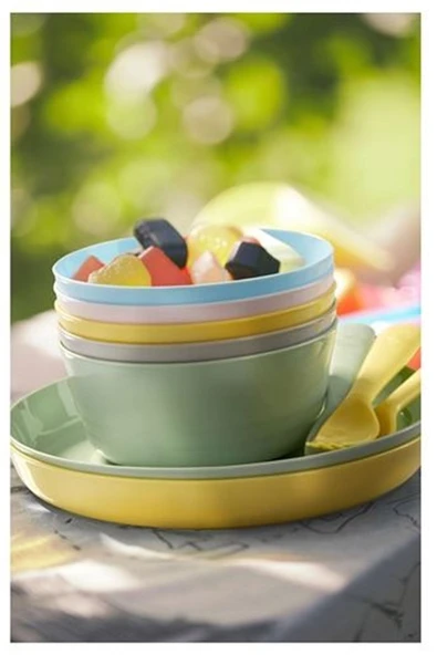 IKEA Plastik Kalas Tabak Seti Pastel Tonlar 6 Adet Çukur Tabak Modern BPA Free 6 Parça Sarı Yuvarlak 19 - 2