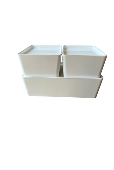 IKEA Kuggıs Kapaklı Kutu Beyaz Set, (3'lü Set) - 7