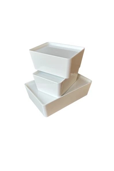 IKEA Kuggıs Kapaklı Kutu Beyaz Set, (3'lü Set) - 4
