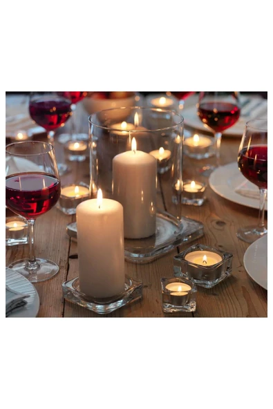 IKEA 10 Adet Tealight Mumluk 5x5x3,5 Cm İkea 10'lu Set Şeffaf Cam Mumluk Mum Tabağı - 5