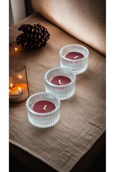 IKEA Tealight 3 Adet Mumluk, Cam, 3.5 Cm Ve 3 Adet Yabani Meyveler Kokulu Mum