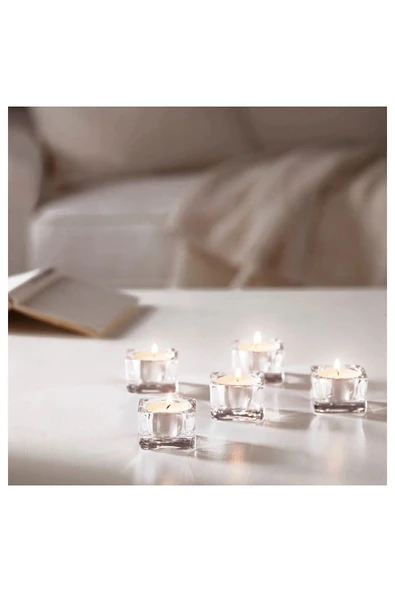 IKEA 10 Adet Tealight Mumluk 5x5x3,5 Cm İkea 10'lu Set Şeffaf Cam Mumluk Mum Tabağı - 4