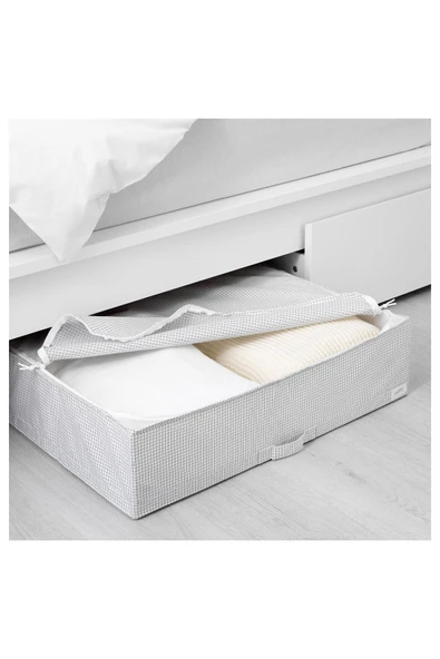 IKEA Dekoratif Beyaz-gri Kare Desenli Saklama Kutusu, Hurç, 71x51x18 Cm - 3