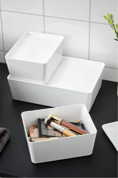 IKEA Kuggıs Kapaklı Kutu Beyaz Set, (3'lü Set) - 2