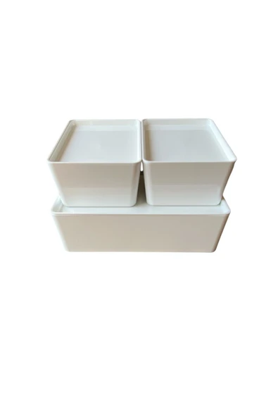 IKEA Kuggıs Kapaklı Kutu Beyaz Set, (3'lü Set) - 3