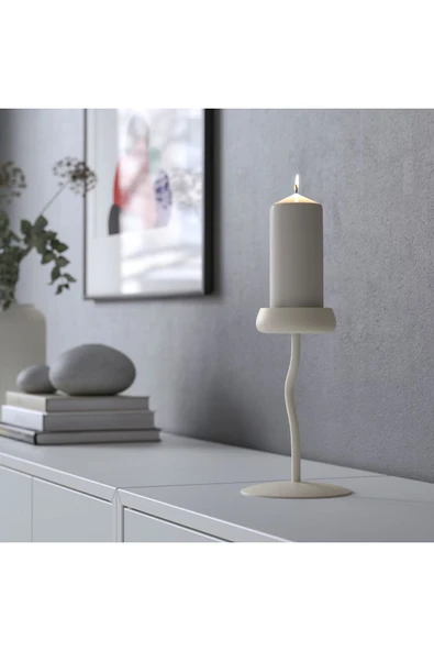 IKEA SILVERPARON 20 cm Beyaz Çelik Şamdan Sütun Mumluk - 3