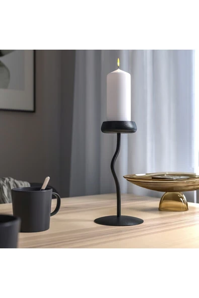 IKEA 24 Cm Siyah Çelik Şamdan Sütun Mumluk - 5