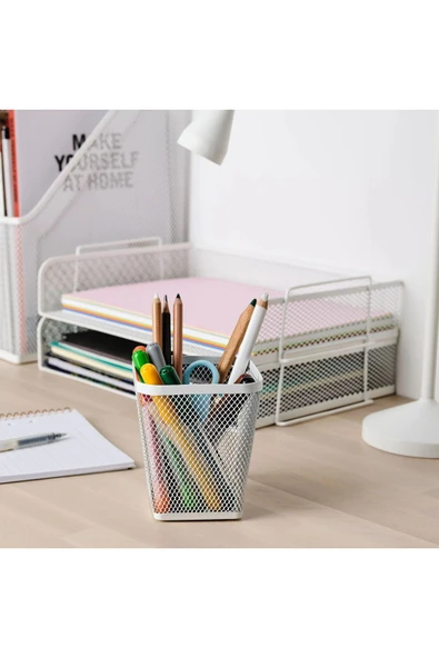 IKEA Metal Beyaz Masa Üstü Kalemlik 2 Adet - 2