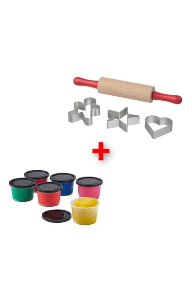 IKEA KALİTELİ 10 Parça Oyun Hamuru Seti İkea 6'lı Oyun Hamuru + Merdane Ve 3'lü Şekillendirici Set