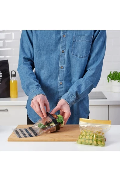 IKEA ISTAD kilitlenebilir buzdolabı poşeti, siyah-sarı, 1 lt x 0,4 lt, 60 adet - 2