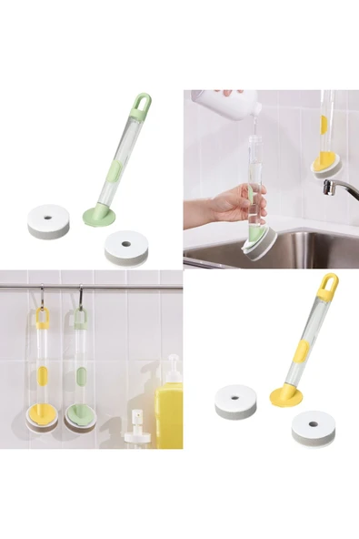 IKEA 2 Adet Süngerli Deterjan Hazneli Bulaşık Fırçası İkea 2'li Set Saplı Bulaşık Yıkama Süngeri