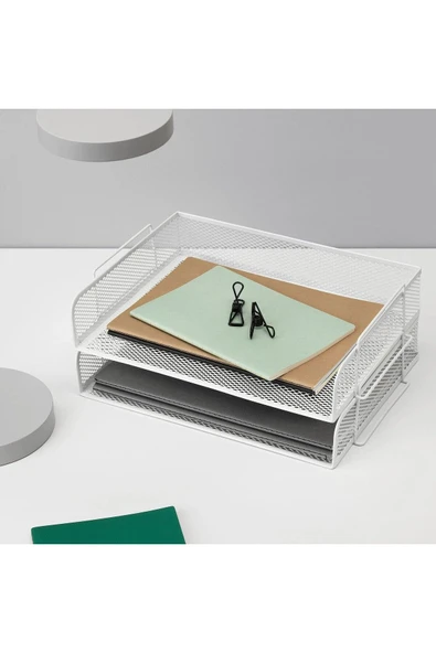 IKEA 4 Adet Metal Evrak Rafı 34x24x7 Cm İkea 4'lü Set Katlı Dosyalık Beyaz Raf Çelik Dosyalama - 2