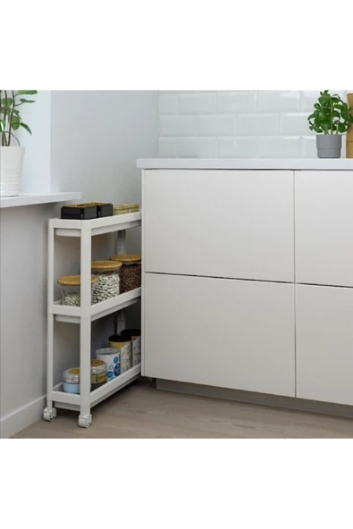 IKEA Vesken Servis Sehpası, Tekerlekli Çok Amaçlı Raf Beyaz, 54x18x71 Cm - 2