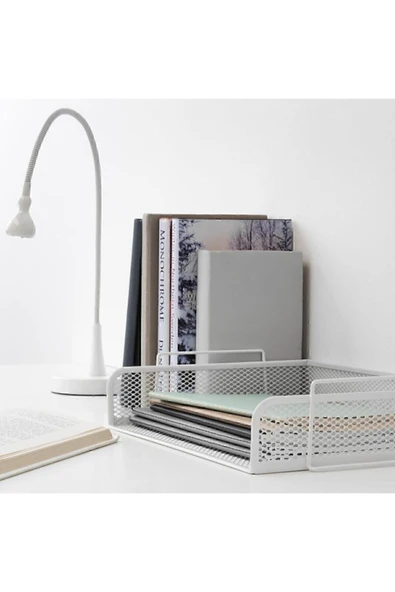IKEA Beyaz 2 Katlı Fileli Çelik Dosya Evrak Rafı Lise A4 - 3