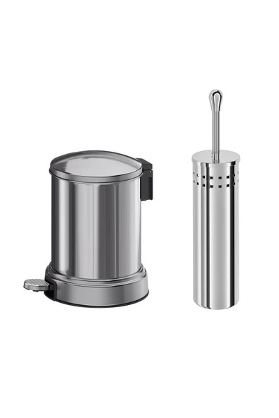 IKEA 2'li Banyo Seti - Çöp Kovası & Tuvalet Fırçası - Paslanmaz Çelik 4 litre Gri - 2