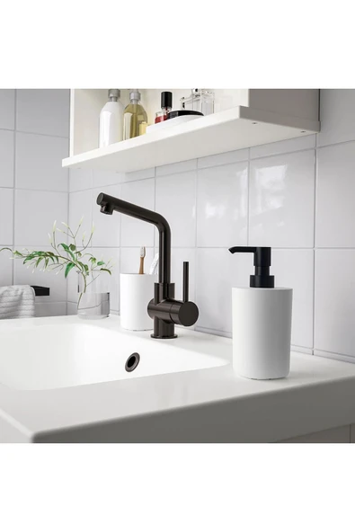 IKEA 5'li Banyo Seti Çöp Kovası Diş Fırçalık Sabunluk Tuvalet Fırçası Beyaz Galvaniz Çelik ve Plastik - 3