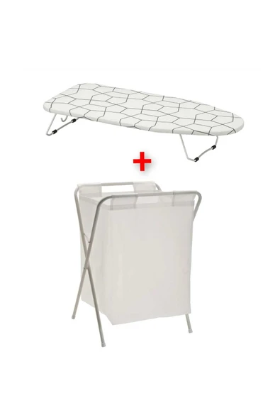 IKEA Mini Ütü Masası Uzunluk 73 cm + Katlanır Ayaklı Çamaşır Sepeti 50 Lt İkea Set
