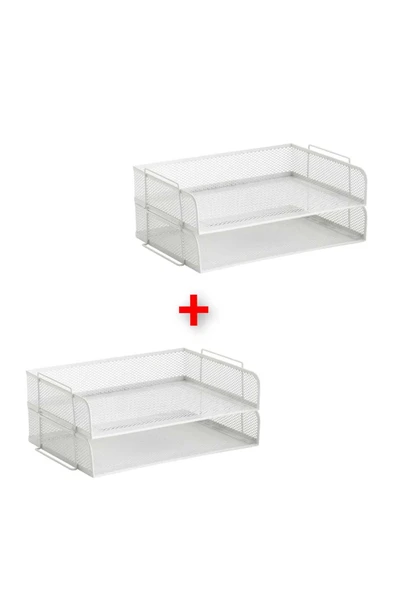 IKEA 4 Adet Metal Evrak Rafı 34x24x7 Cm İkea 4'lü Set Katlı Dosyalık Beyaz Raf Çelik Dosyalama