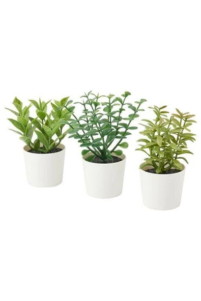 IKEA Saksılı Yapay Bitki 3 Lü , Yeşil 5 Cm Mini Çiçekler Yeşil Renk Dekorasyon