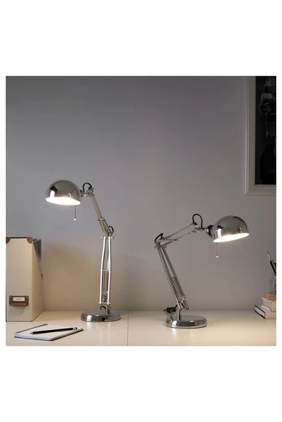 IKEA Gümüş FORSÅ nikelaj kaplama 35 cm çalışma lambası 35 cm Kablolu E14 Ayarlanabilir Boyut Çelik - 3